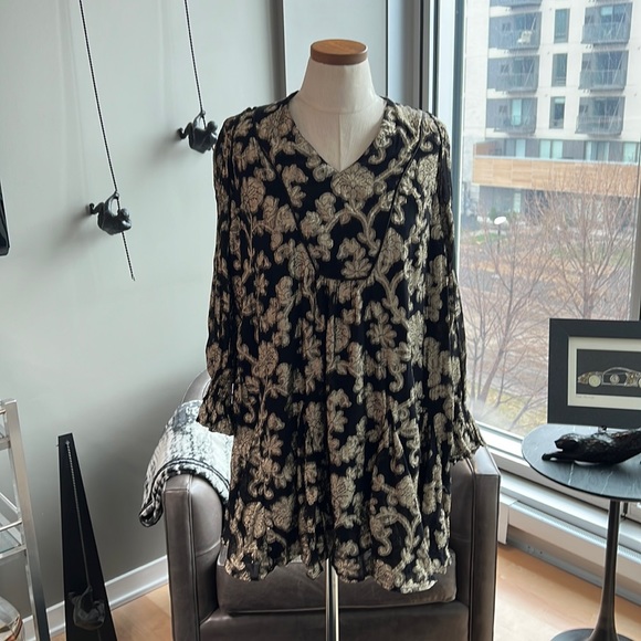 New Anthropologie Gold Foil Metallic Tunic Dress Size Small - Picture 3 of 9